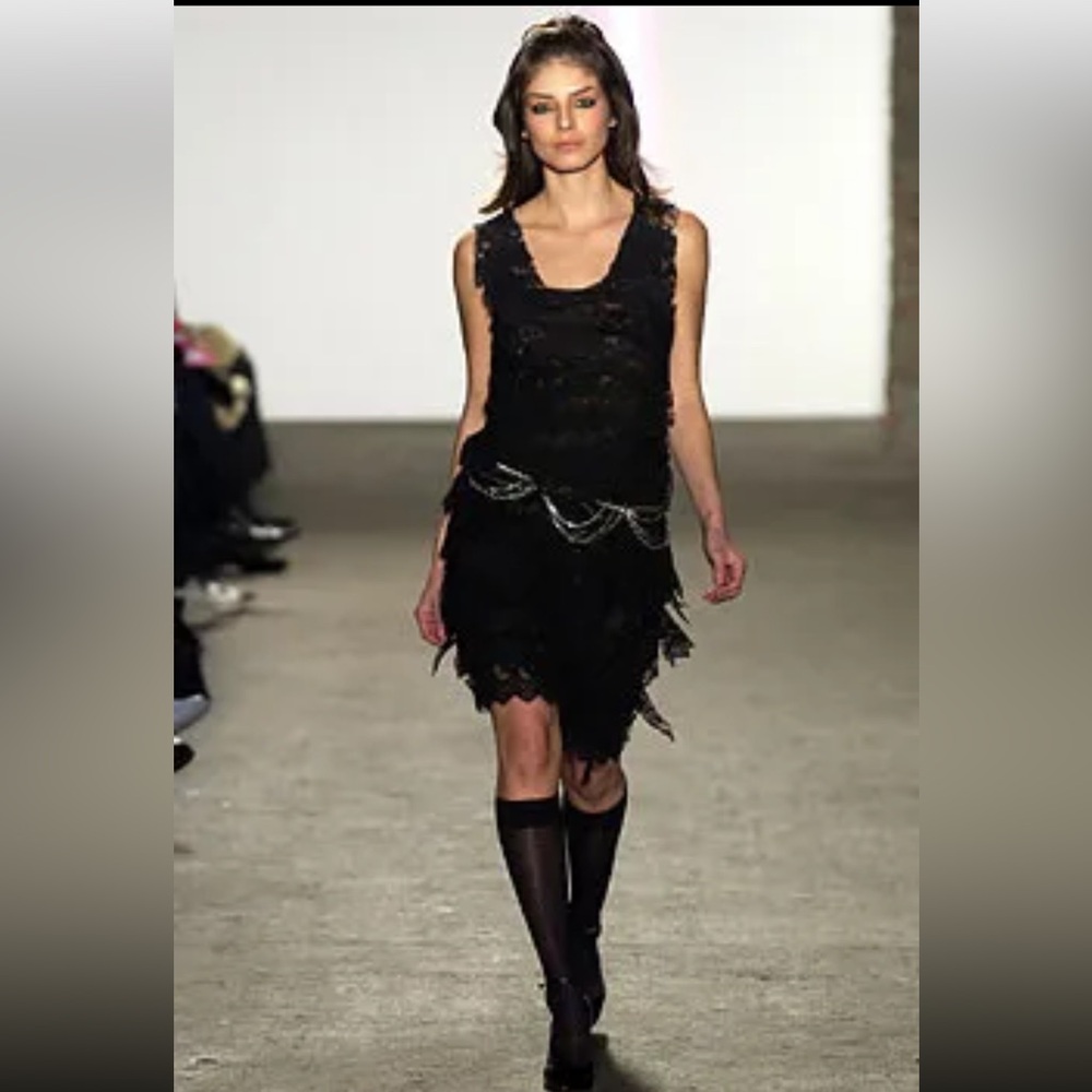 Black lace "fringe" Scoopneck Tank Dress